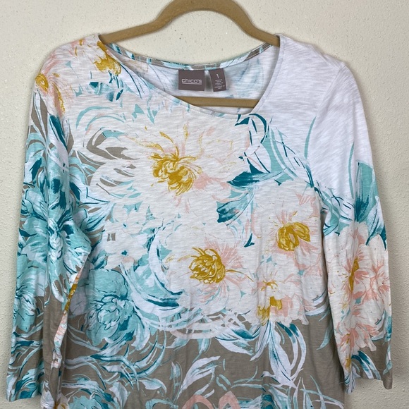 Chico's | Golden Autumn Asymmetrical Tunic Blouse 1 (M/8) - Picture 2 of 8